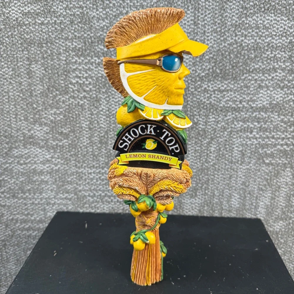 Shock Top Lemon Shandy Beer Tap Handle Yellow Mohawk Man Sunglasses Barware